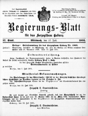 Regierungs-Blatt für das Herzogtum Coburg (Coburger Regierungs-Blatt) Mittwoch 17. Juli 1901