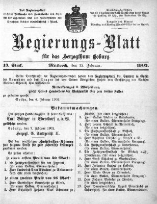 Regierungs-Blatt für das Herzogtum Coburg (Coburger Regierungs-Blatt) Mittwoch 12. Februar 1902