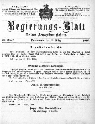 Regierungs-Blatt für das Herzogtum Coburg (Coburger Regierungs-Blatt) Samstag 15. März 1902