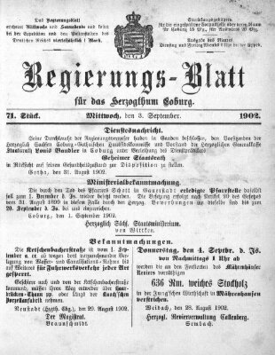 Regierungs-Blatt für das Herzogtum Coburg (Coburger Regierungs-Blatt) Mittwoch 3. September 1902