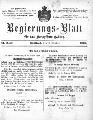 Regierungs-Blatt für das Herzogtum Coburg (Coburger Regierungs-Blatt) Mittwoch 8. Oktober 1902