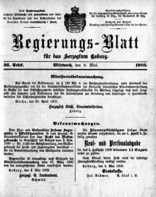 Regierungs-Blatt für das Herzogtum Coburg (Coburger Regierungs-Blatt) Mittwoch 6. Mai 1903