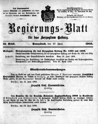 Regierungs-Blatt für das Herzogtum Coburg (Coburger Regierungs-Blatt) Samstag 27. Juni 1903