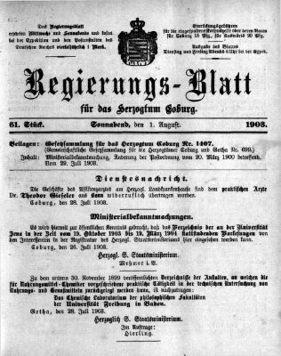 Regierungs-Blatt für das Herzogtum Coburg (Coburger Regierungs-Blatt) Samstag 1. August 1903