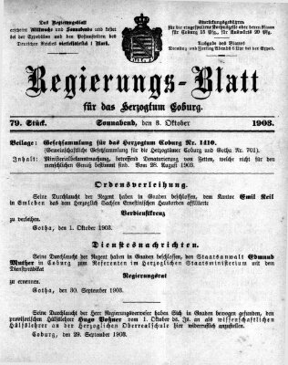 Regierungs-Blatt für das Herzogtum Coburg (Coburger Regierungs-Blatt) Samstag 3. Oktober 1903