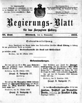 Regierungs-Blatt für das Herzogtum Coburg (Coburger Regierungs-Blatt) Mittwoch 4. November 1903
