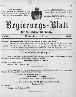 Regierungs-Blatt für das Herzogtum Coburg (Coburger Regierungs-Blatt) Mittwoch 6. Januar 1904