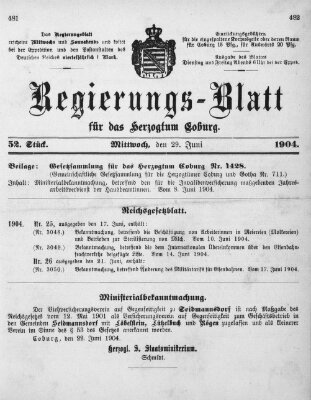 Regierungs-Blatt für das Herzogtum Coburg (Coburger Regierungs-Blatt) Mittwoch 29. Juni 1904