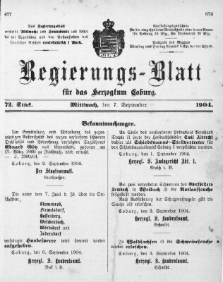 Regierungs-Blatt für das Herzogtum Coburg (Coburger Regierungs-Blatt) Mittwoch 7. September 1904