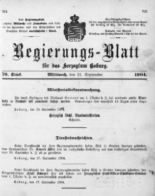 Regierungs-Blatt für das Herzogtum Coburg (Coburger Regierungs-Blatt) Mittwoch 21. September 1904