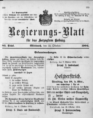 Regierungs-Blatt für das Herzogtum Coburg (Coburger Regierungs-Blatt) Mittwoch 12. Oktober 1904