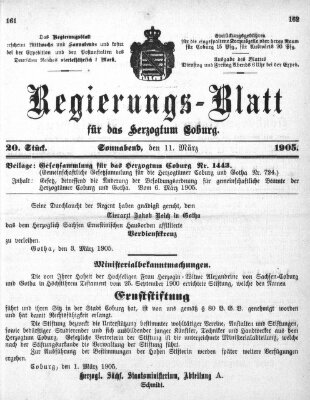 Regierungs-Blatt für das Herzogtum Coburg (Coburger Regierungs-Blatt) Samstag 11. März 1905