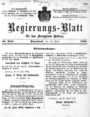 Regierungs-Blatt für das Herzogtum Coburg (Coburger Regierungs-Blatt) Samstag 10. Juni 1905