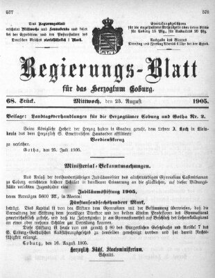 Regierungs-Blatt für das Herzogtum Coburg (Coburger Regierungs-Blatt) Mittwoch 23. August 1905