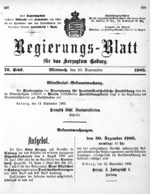 Regierungs-Blatt für das Herzogtum Coburg (Coburger Regierungs-Blatt) Mittwoch 20. September 1905