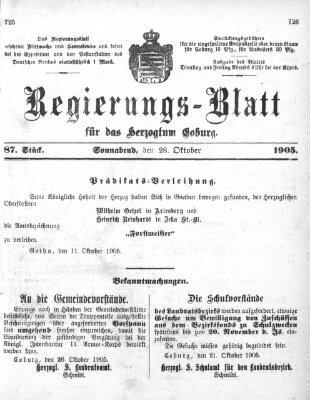Regierungs-Blatt für das Herzogtum Coburg (Coburger Regierungs-Blatt) Samstag 28. Oktober 1905