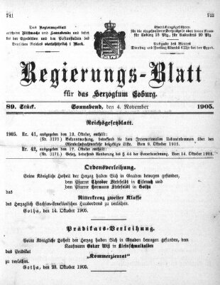 Regierungs-Blatt für das Herzogtum Coburg (Coburger Regierungs-Blatt) Samstag 4. November 1905