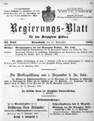 Regierungs-Blatt für das Herzogtum Coburg (Coburger Regierungs-Blatt) Samstag 18. November 1905