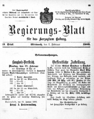Regierungs-Blatt für das Herzogtum Coburg (Coburger Regierungs-Blatt) Mittwoch 7. Februar 1906