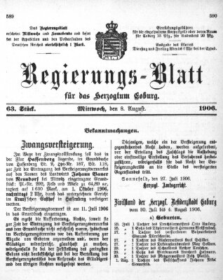 Regierungs-Blatt für das Herzogtum Coburg (Coburger Regierungs-Blatt) Mittwoch 8. August 1906