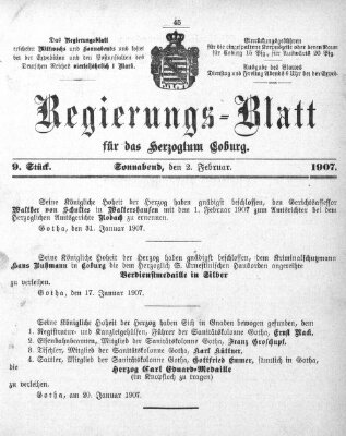 Regierungs-Blatt für das Herzogtum Coburg (Coburger Regierungs-Blatt) Samstag 2. Februar 1907