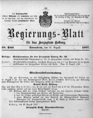 Regierungs-Blatt für das Herzogtum Coburg (Coburger Regierungs-Blatt) Samstag 31. August 1907