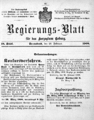 Regierungs-Blatt für das Herzogtum Coburg (Coburger Regierungs-Blatt) Samstag 29. Februar 1908