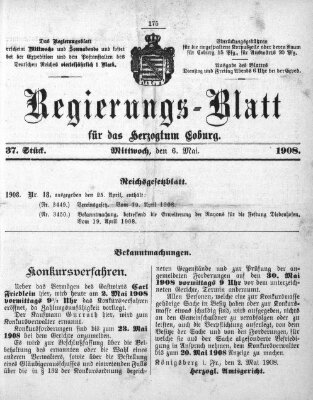 Regierungs-Blatt für das Herzogtum Coburg (Coburger Regierungs-Blatt) Mittwoch 6. Mai 1908