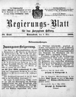 Regierungs-Blatt für das Herzogtum Coburg (Coburger Regierungs-Blatt) Samstag 9. Mai 1908