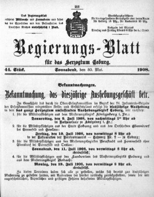 Regierungs-Blatt für das Herzogtum Coburg (Coburger Regierungs-Blatt) Samstag 30. Mai 1908
