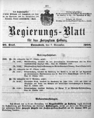 Regierungs-Blatt für das Herzogtum Coburg (Coburger Regierungs-Blatt) Samstag 7. November 1908