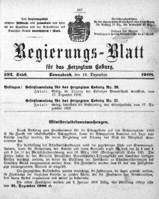 Regierungs-Blatt für das Herzogtum Coburg (Coburger Regierungs-Blatt) Samstag 19. Dezember 1908