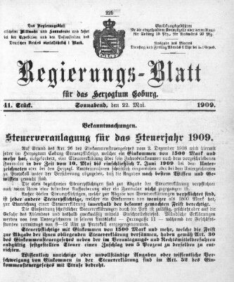 Regierungs-Blatt für das Herzogtum Coburg (Coburger Regierungs-Blatt) Samstag 22. Mai 1909