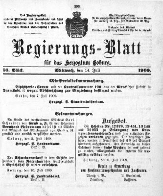 Regierungs-Blatt für das Herzogtum Coburg (Coburger Regierungs-Blatt) Mittwoch 14. Juli 1909