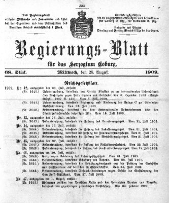 Regierungs-Blatt für das Herzogtum Coburg (Coburger Regierungs-Blatt) Mittwoch 25. August 1909