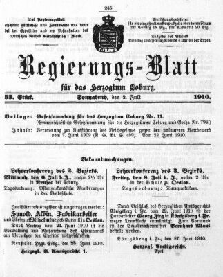 Regierungs-Blatt für das Herzogtum Coburg (Coburger Regierungs-Blatt) Samstag 2. Juli 1910