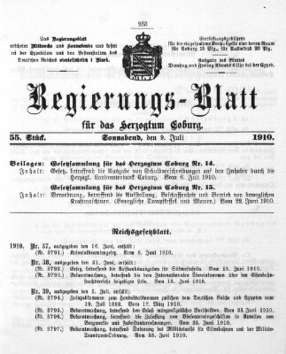 Regierungs-Blatt für das Herzogtum Coburg (Coburger Regierungs-Blatt) Samstag 9. Juli 1910