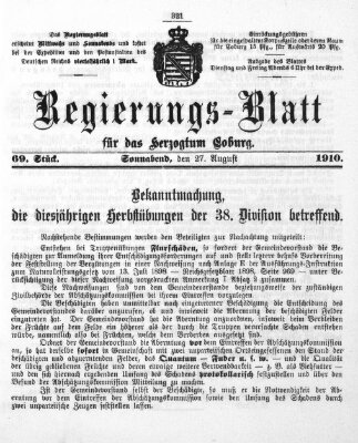 Regierungs-Blatt für das Herzogtum Coburg (Coburger Regierungs-Blatt) Samstag 27. August 1910
