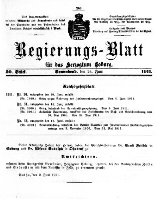Regierungs-Blatt für das Herzogtum Coburg (Coburger Regierungs-Blatt) Samstag 24. Juni 1911