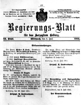 Regierungs-Blatt für das Herzogtum Coburg (Coburger Regierungs-Blatt) Mittwoch 5. Juli 1911