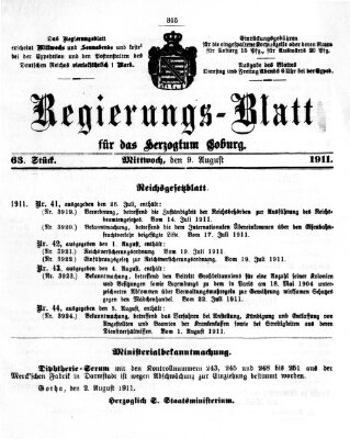 Regierungs-Blatt für das Herzogtum Coburg (Coburger Regierungs-Blatt) Mittwoch 9. August 1911