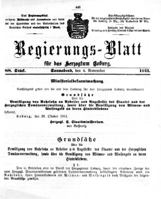 Regierungs-Blatt für das Herzogtum Coburg (Coburger Regierungs-Blatt) Samstag 4. November 1911