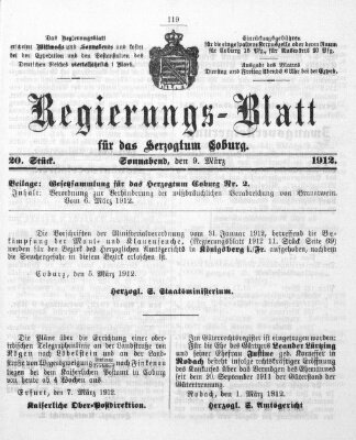 Regierungs-Blatt für das Herzogtum Coburg (Coburger Regierungs-Blatt) Samstag 9. März 1912