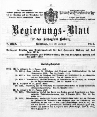 Regierungs-Blatt für das Herzogtum Coburg (Coburger Regierungs-Blatt) Mittwoch 22. Januar 1913