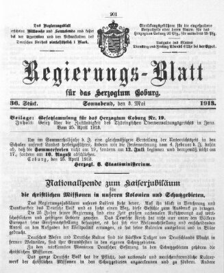 Regierungs-Blatt für das Herzogtum Coburg (Coburger Regierungs-Blatt) Samstag 3. Mai 1913