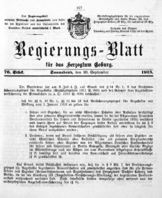 Regierungs-Blatt für das Herzogtum Coburg (Coburger Regierungs-Blatt) Samstag 20. September 1913