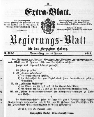 Regierungs-Blatt für das Herzogtum Coburg (Coburger Regierungs-Blatt) Donnerstag 28. Januar 1915