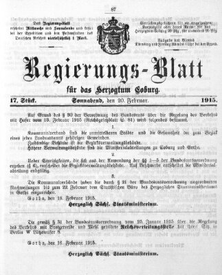 Regierungs-Blatt für das Herzogtum Coburg (Coburger Regierungs-Blatt) Samstag 20. Februar 1915