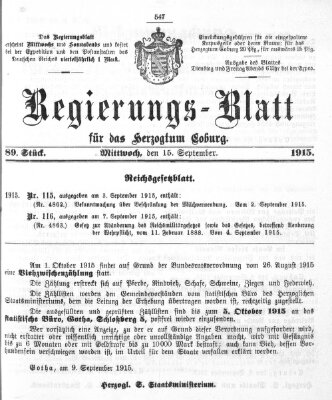 Regierungs-Blatt für das Herzogtum Coburg (Coburger Regierungs-Blatt) Mittwoch 15. September 1915