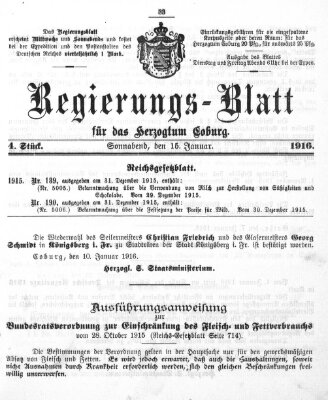 Regierungs-Blatt für das Herzogtum Coburg (Coburger Regierungs-Blatt) Samstag 15. Januar 1916